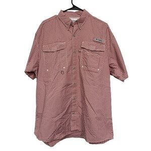 Columbia Red Checker Plaid Grid Button Down Casual Shirt Size Medium EUC #1760